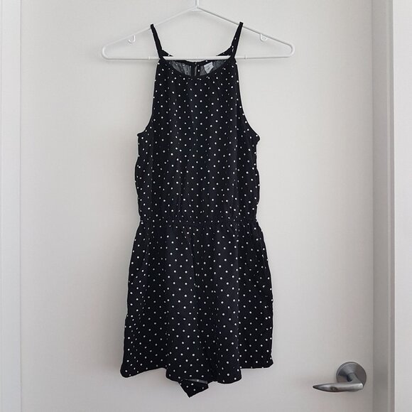 (2for$10) Old Navy Sleeveless Romper in Black with Polka Dots Pattern - Picture 1 of 14